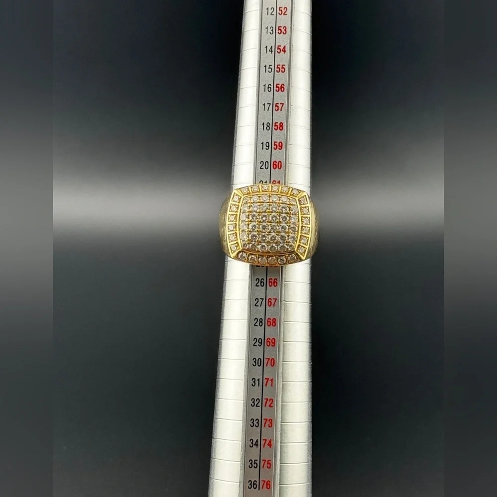14K Yellow Gold Men’s Diamond Ring Square Cluster Round 2.0 Ct Weights 9.7 Grams